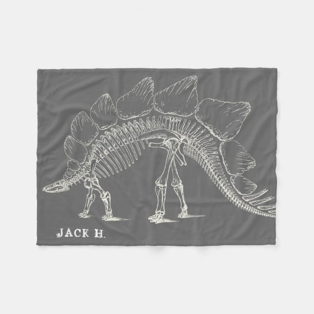 Stegosaurus To The Max Dinosaur Bones Grey Fleece Blanket (Front (Horizontal))