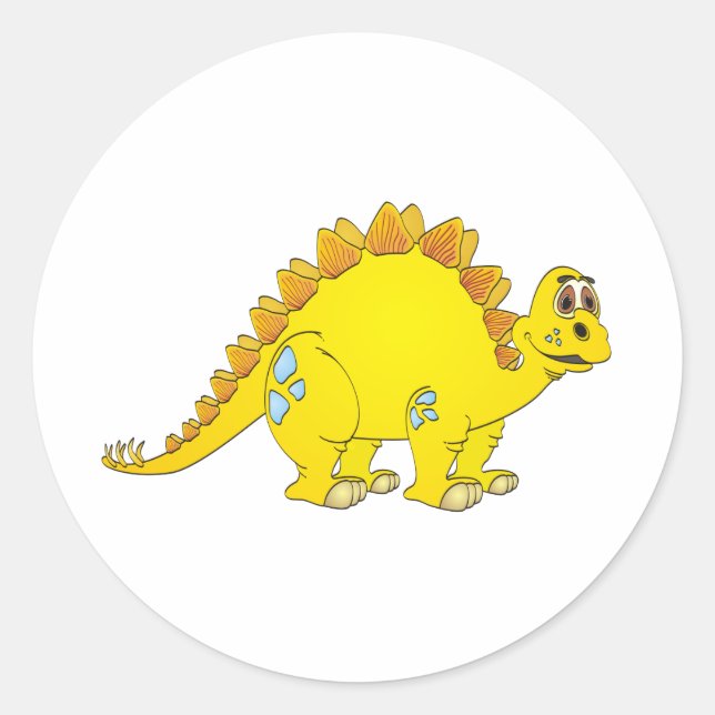 Stegosaurus Yellow Cartoon Classic Round Sticker (Front)
