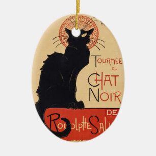 Steinlen Art Nouveau Chic Black Cat Vintage Print Ceramic Ornament