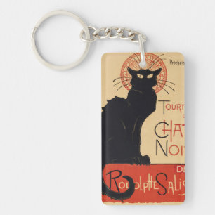 Steinlen Art Nouveau Chic Black Cat Vintage Print Keychain