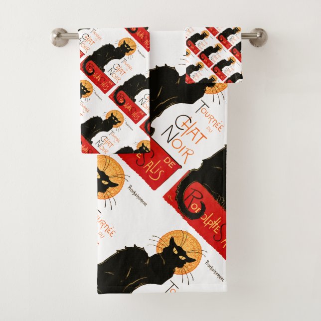 Steinlen Black Cat Classic French Chat Noir Poster Bath Towel Set (Insitu)