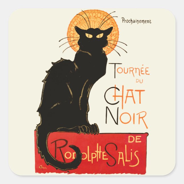 Steinlen Black Cat Classic French Chat Noir Poster Square Sticker (Front)