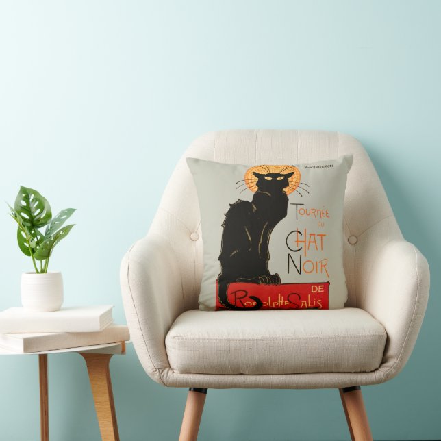 Steinlen Black Cat Classic French Chat Noir Poster Throw Pillow (Chair)