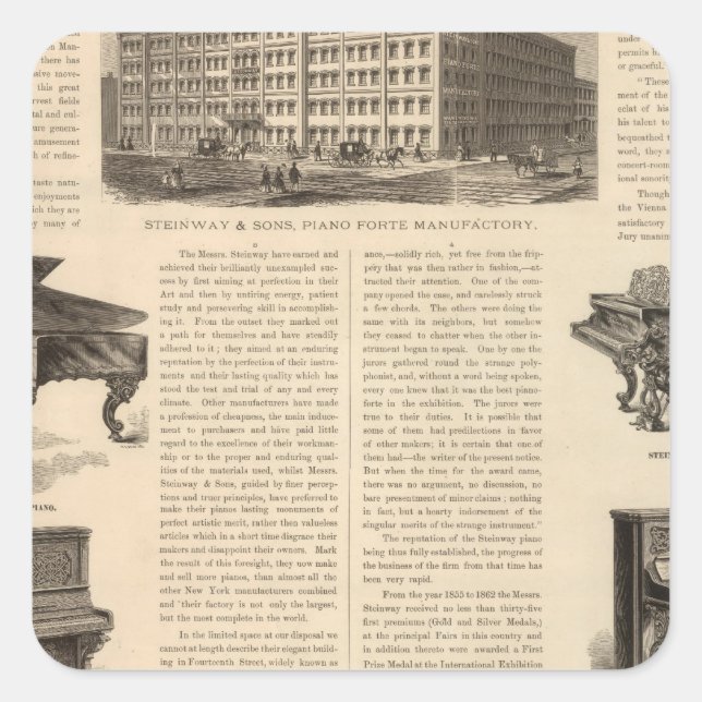 Steinway and Sons, Piano Manufacutrers Square Sticker (Front)