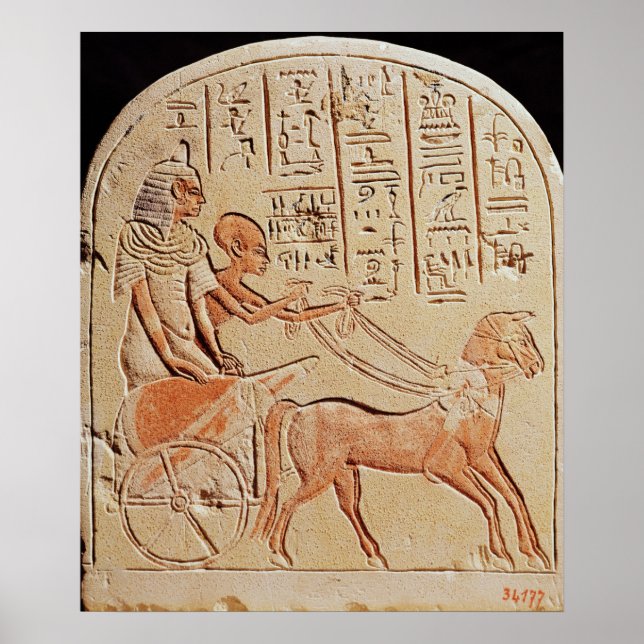 Stela depicting a scribe driving a chariot poster (Front)
