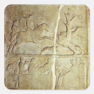 Stela relief depicting a wild boar hunt square sticker