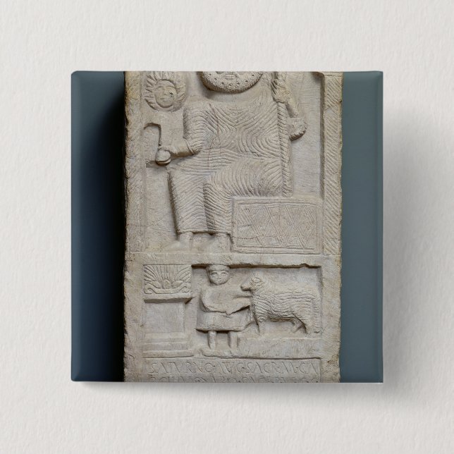 Stele dedicated to Saturn, from El-Ayaida 2 Inch Square Button (Front)