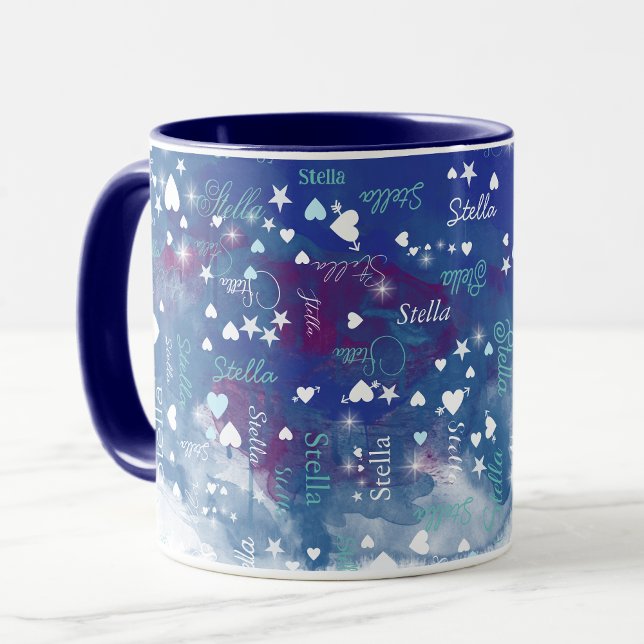 Stella custom name full of hearts and stars blue mug (Creator Uploaded)