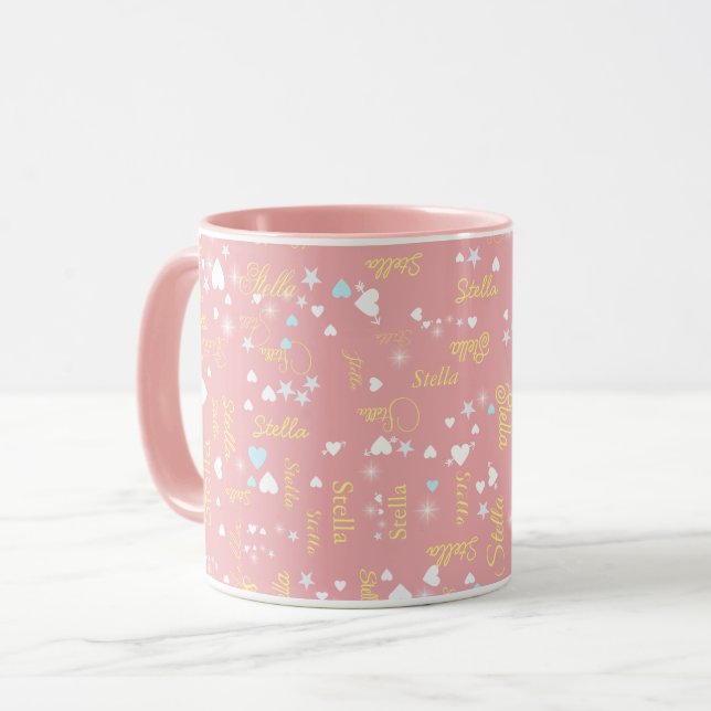 Stella custom name full of hearts and stars pink mug (Front Left)