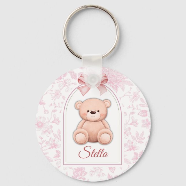 Stella | Custom Pink Teddy Bear Nursery Design  Keychain (Front)