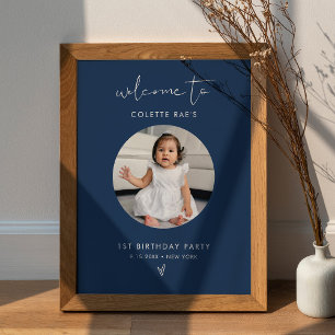 STELLA Minimalist Navy Birthday Photo Welcome Sign