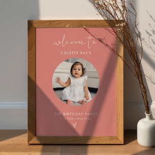 STELLA Minimalist Pink Birthday Photo Welcome Sign