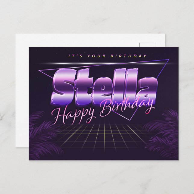 Stella Name First name purple postcard birthday (Front/Back)