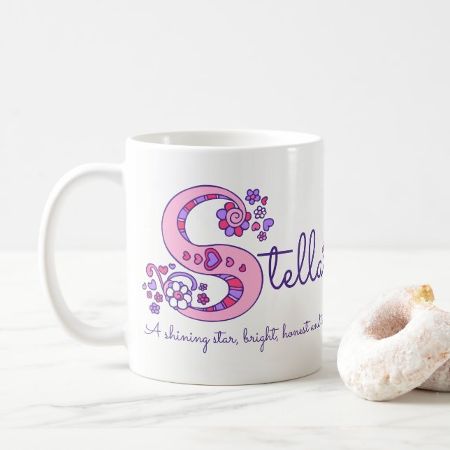 Stella name meaning decorative S monogram mug (With Donut)