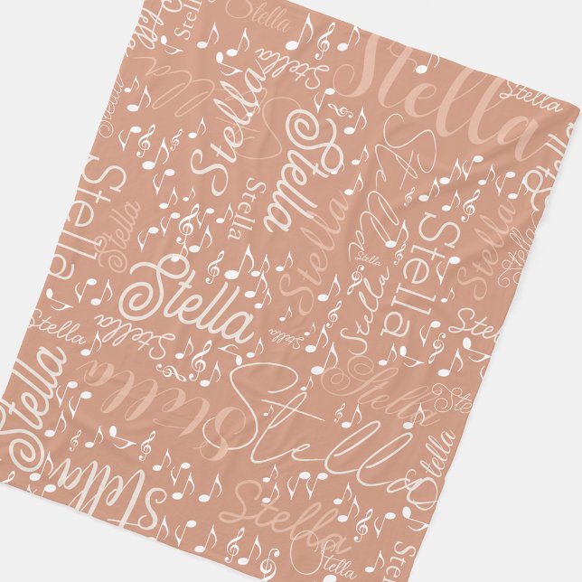 Stella personalized name musical notes boho rose fleece blanket (Creator Uploaded)