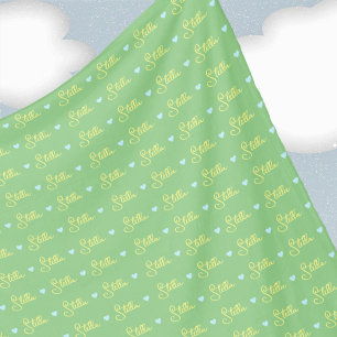 Stella repeating custom name and hearts light-sage fleece blanket