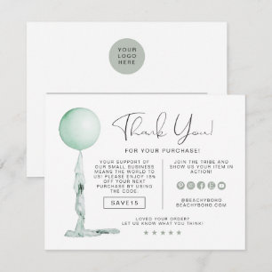 STELLA Sage Green Party Balloon Business Thank You Invitation