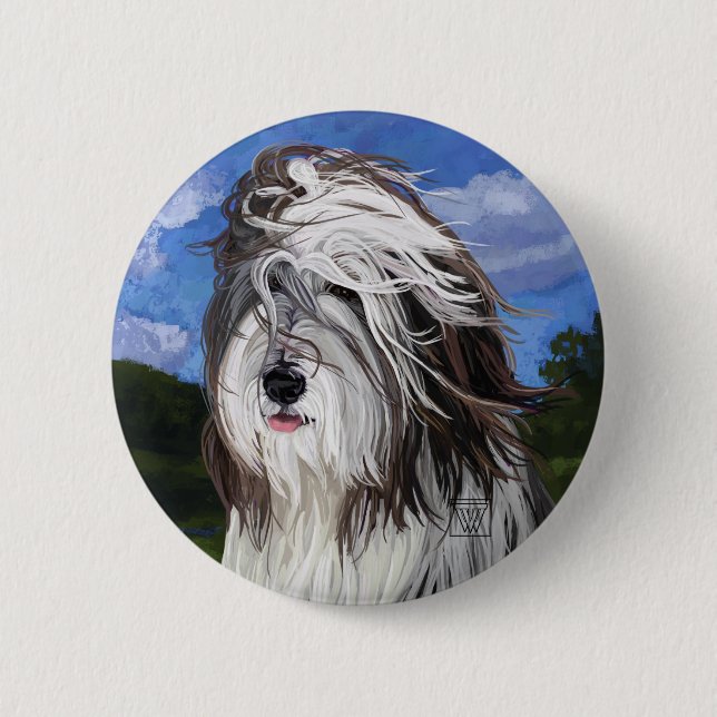 Stella the English Sheep Dog 2 Inch Round Button (Front)