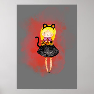 Stellalunarts Cute Girl Halloween Cat Poster