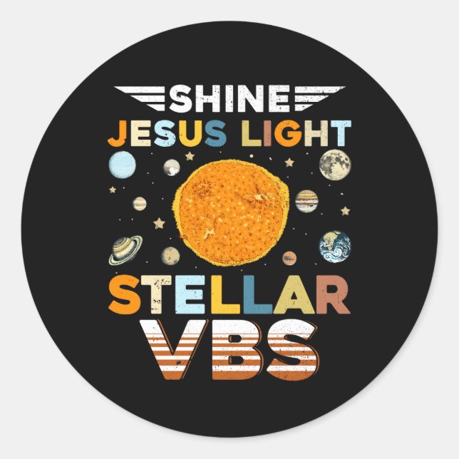 Stellar Bible School VBS Shine Jesus Light Christi Classic Round Sticker (Front)