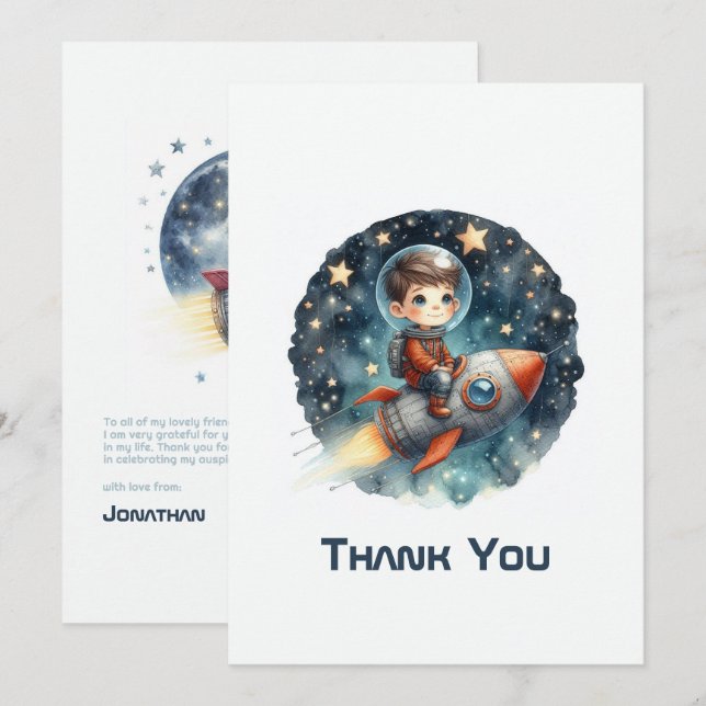 Stellar Boy Space Rocket Thank You Card (Front/Back)