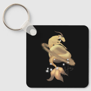 Stellar Capricorn Saturn Zodiac Metal Keychain