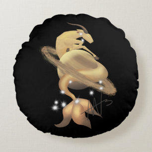 Stellar Capricorn Saturn Zodiac Round Pillow