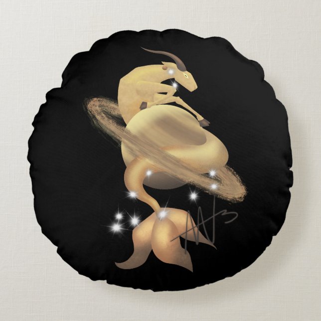 Stellar Capricorn Saturn Zodiac Round Pillow (Front)