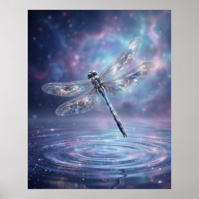 Stellar Dragonfly Cosmic Glow Poster (Front)