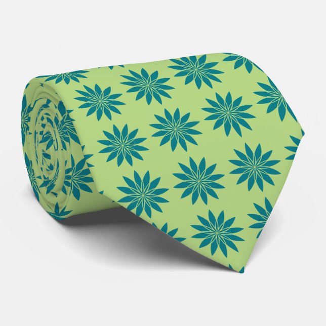 Stellar Geometric Floral Teal & Lime Two-Sided Tie (Rolled)