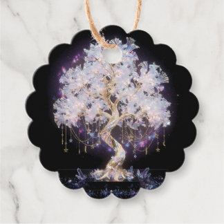 Stellar Gold & Crystal Tree Scalloped Favour Tags