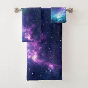 Stellar Illumination: Nebula with Glowing Stars Bath Towel Set