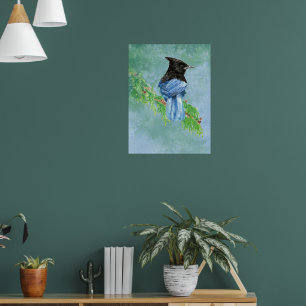 Stellar Jay Bird Farmhouse Rustic Country Art Poster