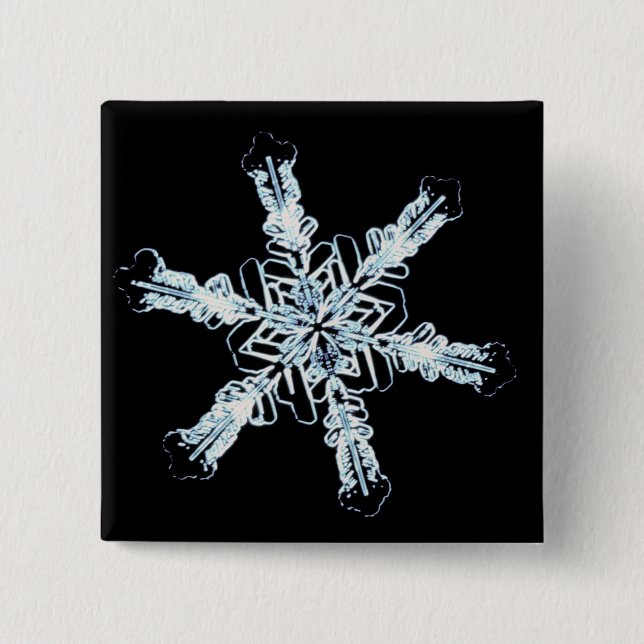 Stellar snow crystal 2 inch square button (Front)