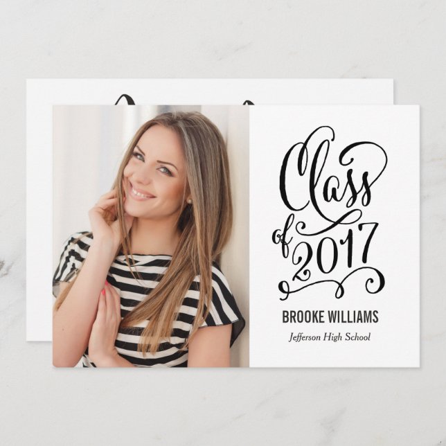 Stellar Year Editable Text Colour Graduation White Invitation (Front/Back)