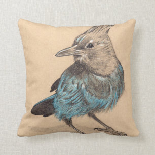 Stellars Jay drawing on toned paper Throw Pillow