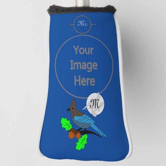 Steller Blue Jay Monogram Golf Head Cover (Rotate 90)