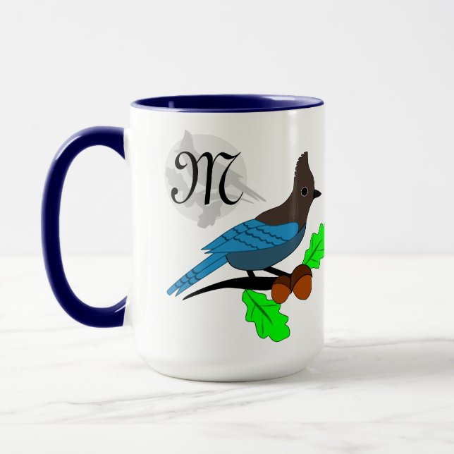 Steller Blue Jay Monogram Mug (Left)