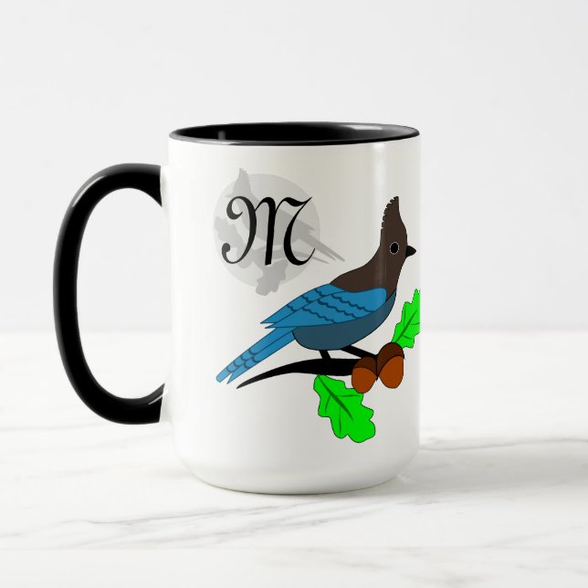 Steller Blue Jay Monogram Mug (Left)