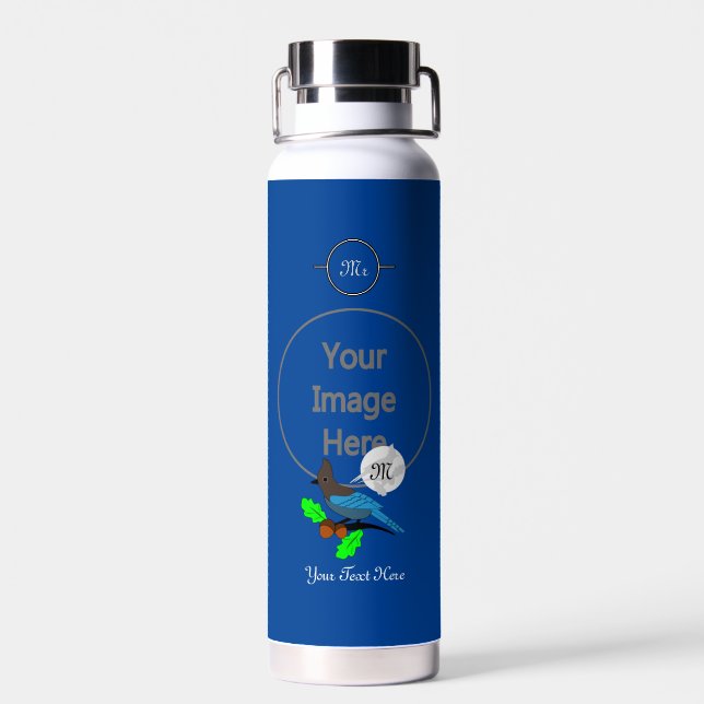 Steller Blue Jay Monogram Water Bottle (Back)