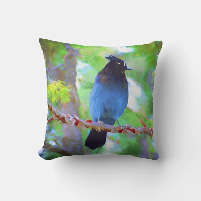 Steller's Jay 2 Painting - Original Bird Art Throw Pillow (Front)