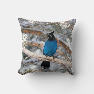 Steller's Jay on a Winter's Day  Throw Pillow