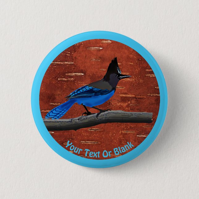Steller's Jay On Inner Birch Bark 2 Inch Round Button (Front)