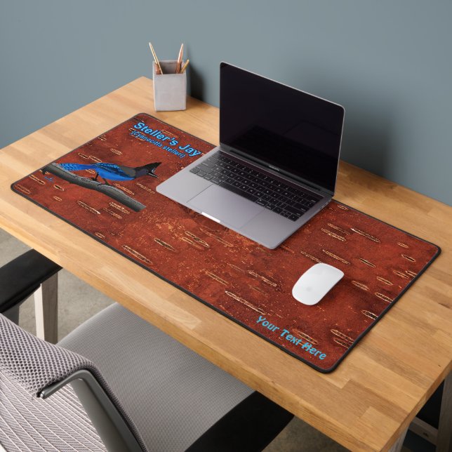Steller's Jay On Inner Birch Bark Acrylic Print Desk Mat (Office 2)