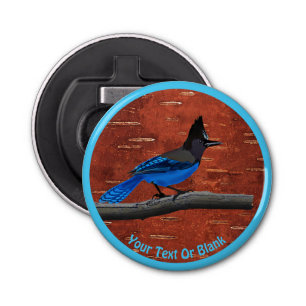 Steller's Jay On Inner Birch Bark Bottle Opener