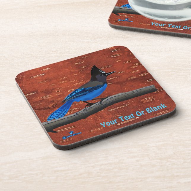 Steller's Jay On Inner Birch Bark Coaster (Left Side)