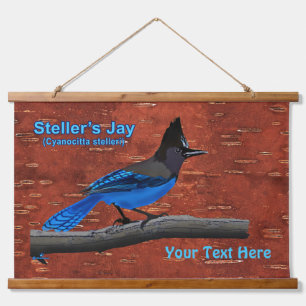 Steller's Jay On Inner Birch Bark Hanging Tapestry