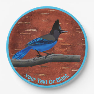 Steller's Jay On Inner Birch Bark Paper Plate