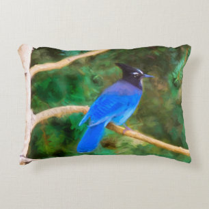 Steller's Jay Painting - Original Bird Art Accent Pillow