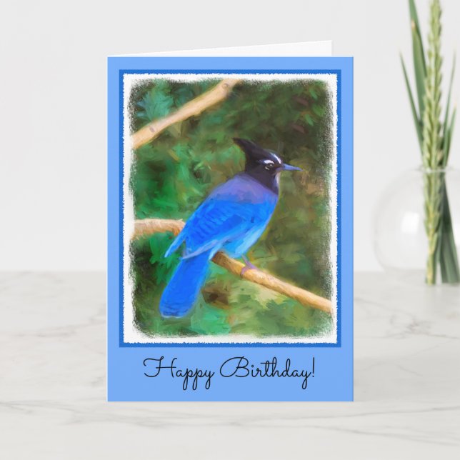 Steller's Jay Painting - Original Bird Art Card (Front)